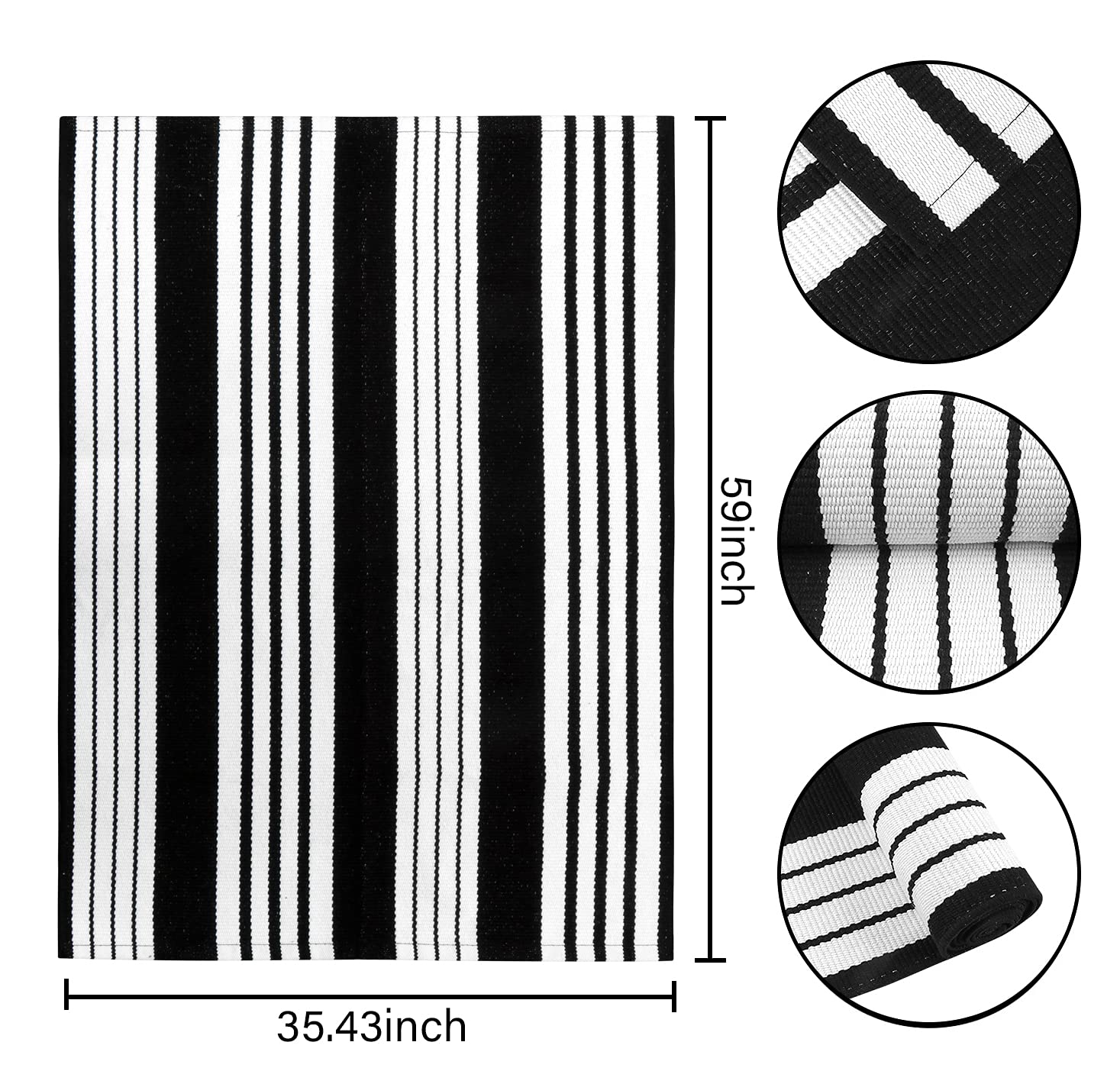 OJIA Black and White Outdoor Rug 3 x 5 ft Cotton Hand-Woven Striped Porch Rug Machine Washable Entry Rug Indoor/Outdoor Area Rug Front Door Rug Floor Mat for Farmhouse/Living Room/Home Entrance