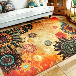 EUCH Contemporary Boho Retro Style Abstract Living Room Floor Carpets Non-Skid Indoor/Outdoor Large Area Rugs,39"x59" Lotus