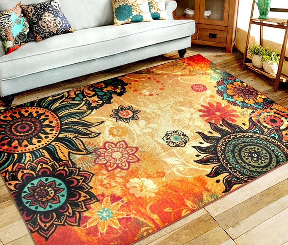 EUCH Contemporary Boho Retro Style Abstract Living Room Floor Carpets Non-Skid Indoor/Outdoor Large Area Rugs,39"x59" Lotus