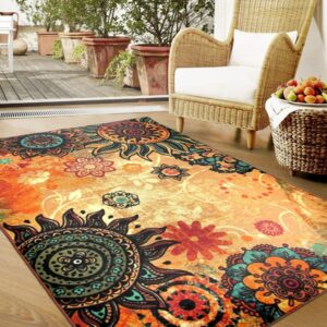 EUCH Contemporary Boho Retro Style Abstract Living Room Floor Carpets Non-Skid Indoor/Outdoor Large Area Rugs,39"x59" Lotus