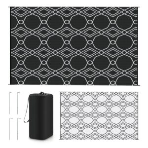 Kohree Outdoor Plastic Straw Rug 6x9 Outdoor Rug Outdoor Carpet Waterproof Outdoor Patio Rugs Fade Resistant Non-Slip Reversible Mats for Rv, Backyard, Deck, Picnic, Beach, Camping, Black & White