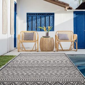 Outdoor Rug Carpet 6x9 ft, Flatweave Textured Outdoor Patio Rug Non Slip Indoor Outdoor Rugs with Rubber Particles Backing Boho Outdoor Area Rug for Patio Deck Front Porch Backyard Balcony