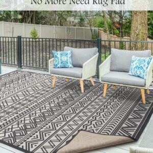 Outdoor Rug Carpet 6x9 ft, Flatweave Textured Outdoor Patio Rug Non Slip Indoor Outdoor Rugs with Rubber Particles Backing Boho Outdoor Area Rug for Patio Deck Front Porch Backyard Balcony