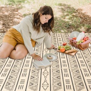 Reversible Outdoor Rugs for Patio Decor 5x8ft Waterproof Portable Outdoor Carpet Mat Large Plastic Straw Rug Geometric Bohemian Area Rug for Patio Clearance RV Camping Picnic Beach Backyard