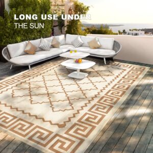 PASAMIC Double-Sided Design Outdoor Rug,100% Pure Polypropylene Outdoor Rugs, Patio Rug, Outdoor Patio Rug for Terraces, Garden Decks, Beaches, Camping, 9ft x 6ft Outdoor Area Rug Waterproof