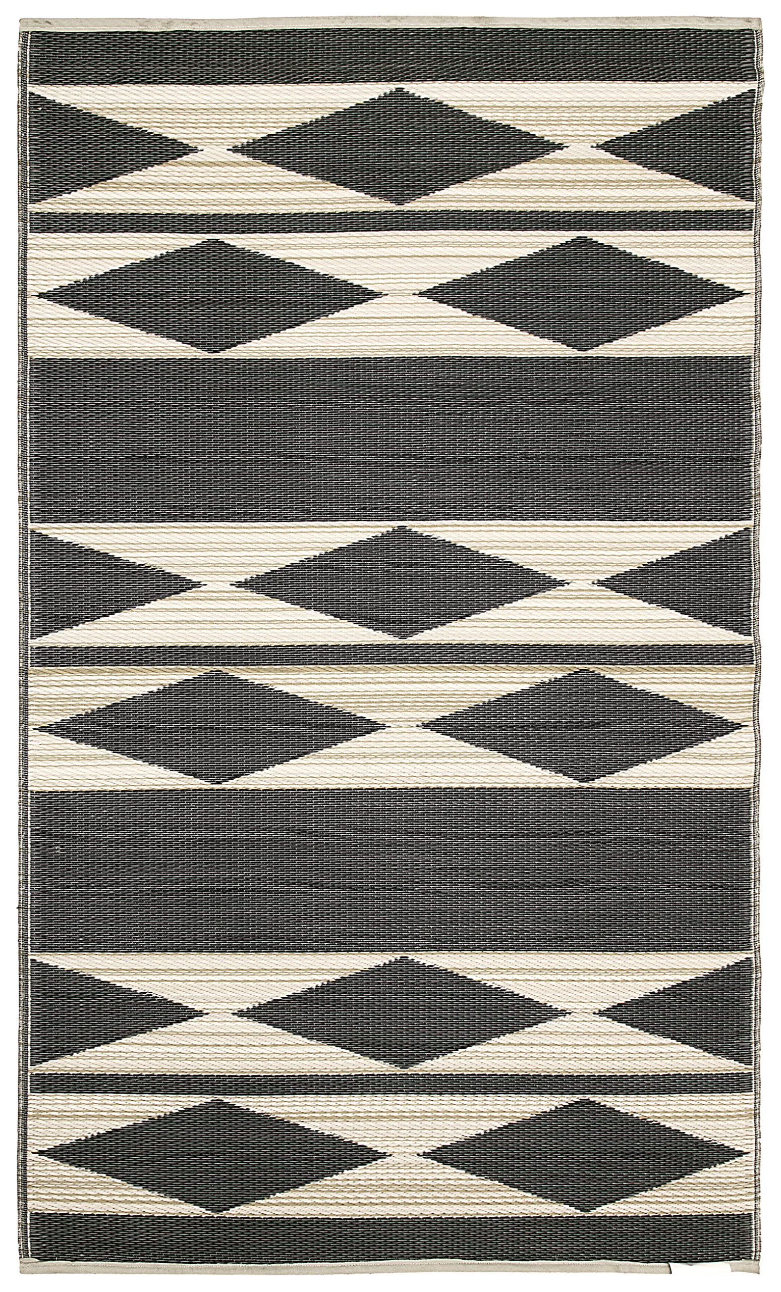 Fab Habitat Outdoor Rug - Waterproof, Fade Resistant, Crease-Free - Premium Recycled Plastic - Geo Tribal - Porch, Deck, Balcony, Mudroom, Laundry Room, Patio - Cairo - Natural & Black - 3 x 5 ft