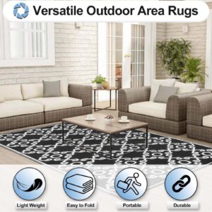 OutdoorLines Outdoor Reversible Rugs for Patio 4x6 ft - Outside Plastic Carpet, Stain & UV Resistant Portable RV Mat, Straw Rug for Camping, Backyard, Deck, Picnic, Porch Moroccan Flower Black & White