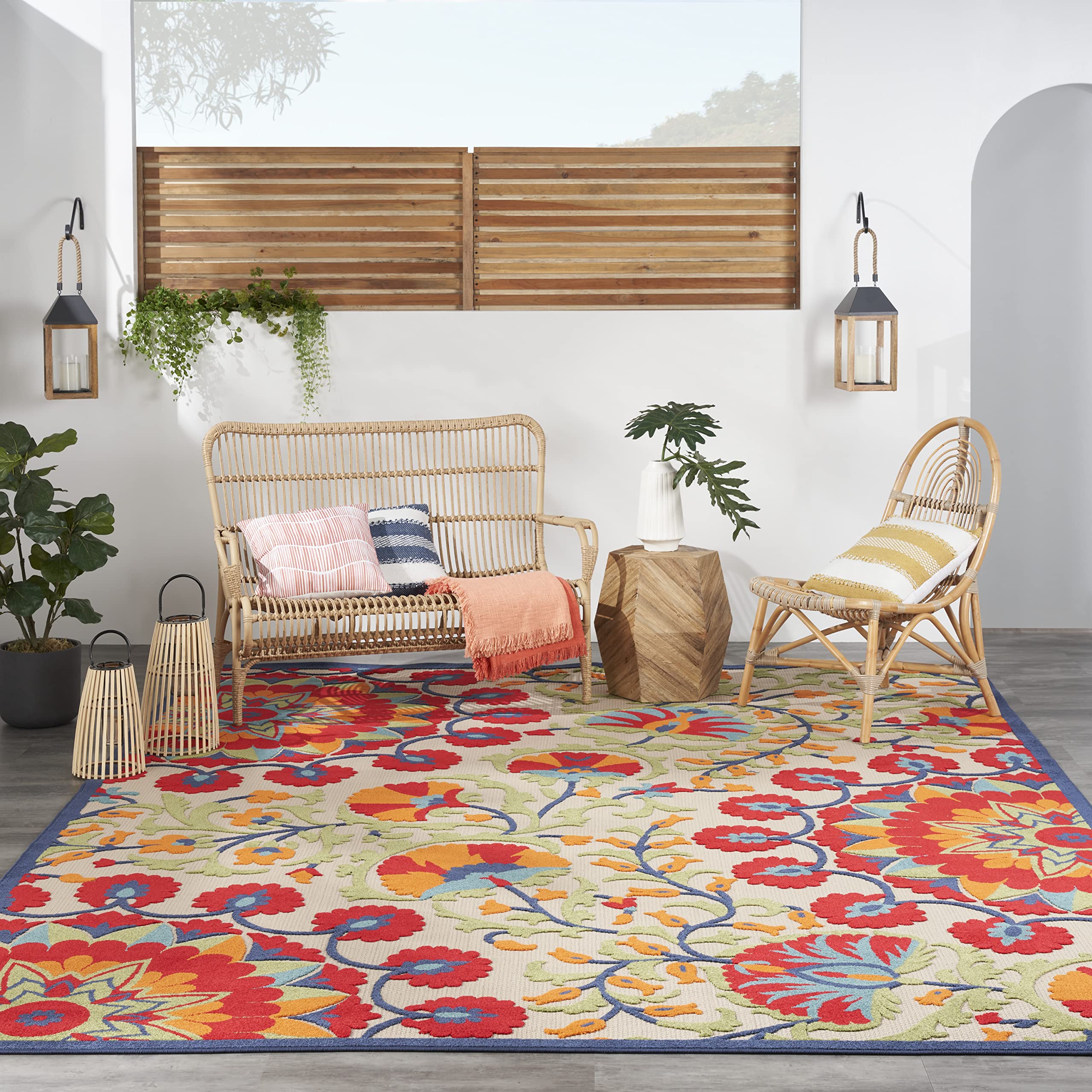 Nourison Aloha Indoor/Outdoor Red/Multi 10' x 14' Area Rug, Easy Cleaning, Non Shedding, Bed Room, Living Room, Dining Room, Deck, Backyard, Patio (10x14)