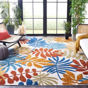 SAFAVIEH Cabana Collection Area Rug - 8' x 10', Creme & Red, Botanical Design, Non-Shedding & Easy Care, Indoor/Outdoor & Washable-Ideal for Patio, Backyard, Mudroom (CBN814A)