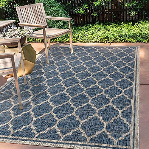 JONATHAN Y SMB109D-9 Trebol Moroccan Trellis Textured Weave Indoor Outdoor Area Rug Bohemian Modern Easy Cleaning Bedroom Kitchen Backyard Patio Non Shedding, 9 X 12, Navy/Gray (JSMB109-D9)