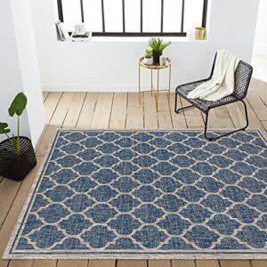 JONATHAN Y SMB109D-9 Trebol Moroccan Trellis Textured Weave Indoor Outdoor Area Rug Bohemian Modern Easy Cleaning Bedroom Kitchen Backyard Patio Non Shedding, 9 X 12, Navy/Gray (JSMB109-D9)