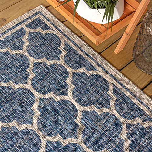 JONATHAN Y SMB109D-9 Trebol Moroccan Trellis Textured Weave Indoor Outdoor Area Rug Bohemian Modern Easy Cleaning Bedroom Kitchen Backyard Patio Non Shedding, 9 X 12, Navy/Gray (JSMB109-D9)