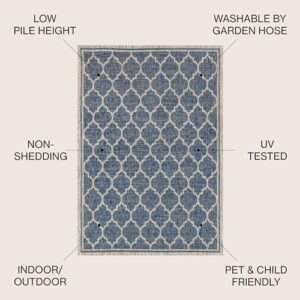 JONATHAN Y SMB109D-9 Trebol Moroccan Trellis Textured Weave Indoor Outdoor Area Rug Bohemian Modern Easy Cleaning Bedroom Kitchen Backyard Patio Non Shedding, 9 X 12, Navy/Gray (JSMB109-D9)