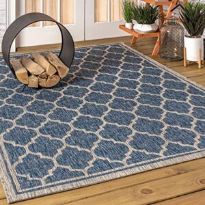 JONATHAN Y SMB109D-9 Trebol Moroccan Trellis Textured Weave Indoor Outdoor Area Rug Bohemian Modern Easy Cleaning Bedroom Kitchen Backyard Patio Non Shedding, 9 X 12, Navy/Gray (JSMB109-D9)