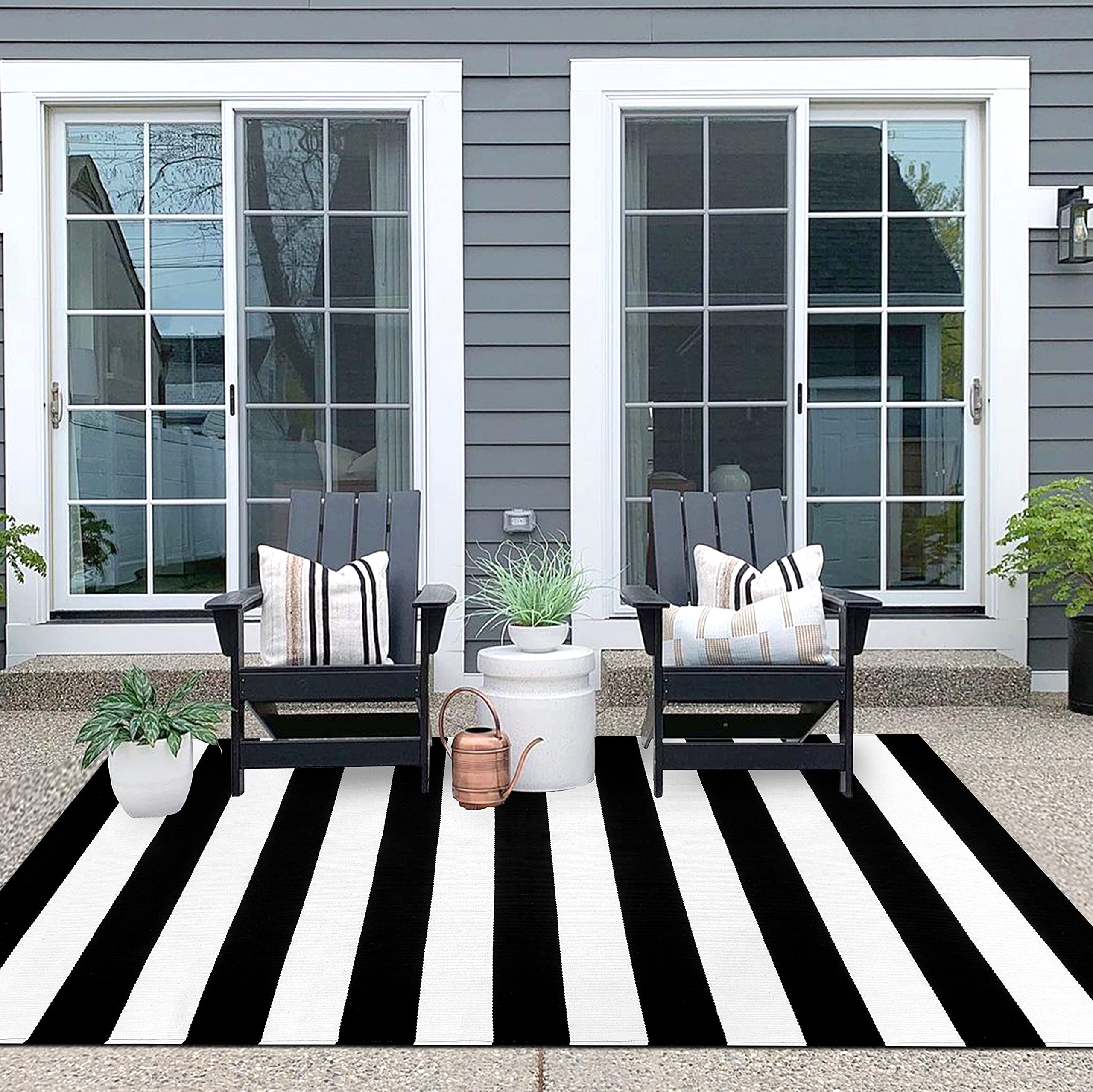 IOHOUZE Black White Striped Rug -4x6 Front Door Mats Outdoor,Washable Rug for Front Porch Decor,Spring Summer Welcome Mats Outdoor Indoor, Doormat for Farmhouse/Entryway/Home Entrance