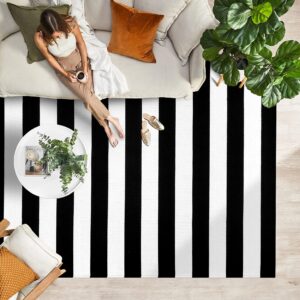 IOHOUZE Black White Striped Rug -4x6 Front Door Mats Outdoor,Washable Rug for Front Porch Decor,Spring Summer Welcome Mats Outdoor Indoor, Doormat for Farmhouse/Entryway/Home Entrance