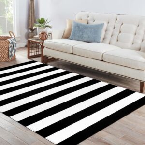 IOHOUZE Black White Striped Rug -4x6 Front Door Mats Outdoor,Washable Rug for Front Porch Decor,Spring Summer Welcome Mats Outdoor Indoor, Doormat for Farmhouse/Entryway/Home Entrance
