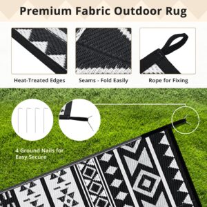 GOTGELIF Outdoor Rug 5X8FT Boho Style, Reversible & Water-Resistance & Portable Plastic Straw Rug for RV Trips, Picnic, Camping, Outdoor, Garden, Patio - White and Black Patio Rug