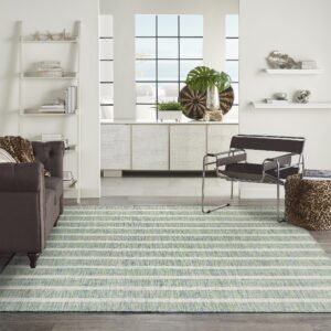 Nourison Positano Indoor/Outdoor Blue Green Ivory 8' x 10' Area Rug, Easy Cleaning, Non Shedding, Bed Room, Living Room, Dining Room, Backyard, Deck, Patio (8x10)