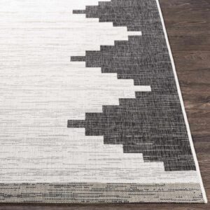 Hauteloom Djugun Outdoor Area Rug - Outside Porch Patio Rug Carpet - Waterproof Rug - Geometric - Black, Gray, Off White, White - 5'3" x 7'7"