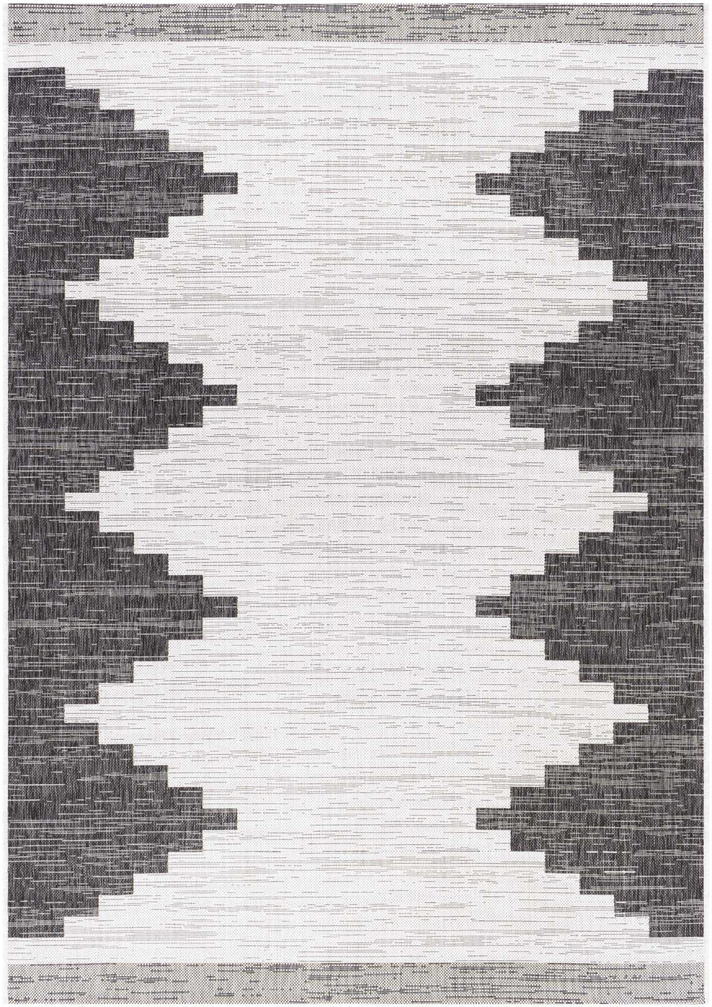 Hauteloom Djugun Outdoor Area Rug - Outside Porch Patio Rug Carpet - Waterproof Rug - Geometric - Black, Gray, Off White, White - 5'3" x 7'7"