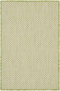 nourison courtyard indoor/outdoor ivory green 2' x 3' area rug, geometric, easy cleaning, non shedding, bed room, living room, dining room, deck, patio, backyard (2x3)