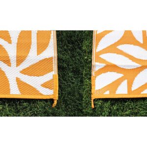 Stylish Camping 256099 6-feet by 9-feet Reversible Mat, Plastic Straw Rug, Large Floor Mat for Outdoors, RV, Patio, Backyard, Picnic, Beach, Camping - Leaf Mat (Mango/White)