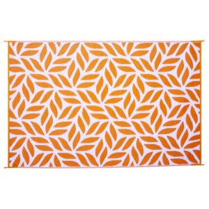Stylish Camping 256099 6-feet by 9-feet Reversible Mat, Plastic Straw Rug, Large Floor Mat for Outdoors, RV, Patio, Backyard, Picnic, Beach, Camping - Leaf Mat (Mango/White)