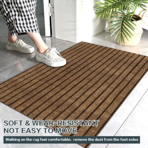 Heyroll Custom Size Hallway Runner Rug, Backed Non-Slip Waterproof Runner Rugs, Washable Outdoor Indoor Carpet Runner Rug for Floor, Entryway, Kitchen, Laundry, Balcony, Garage 2' x 6', Stripe Brown