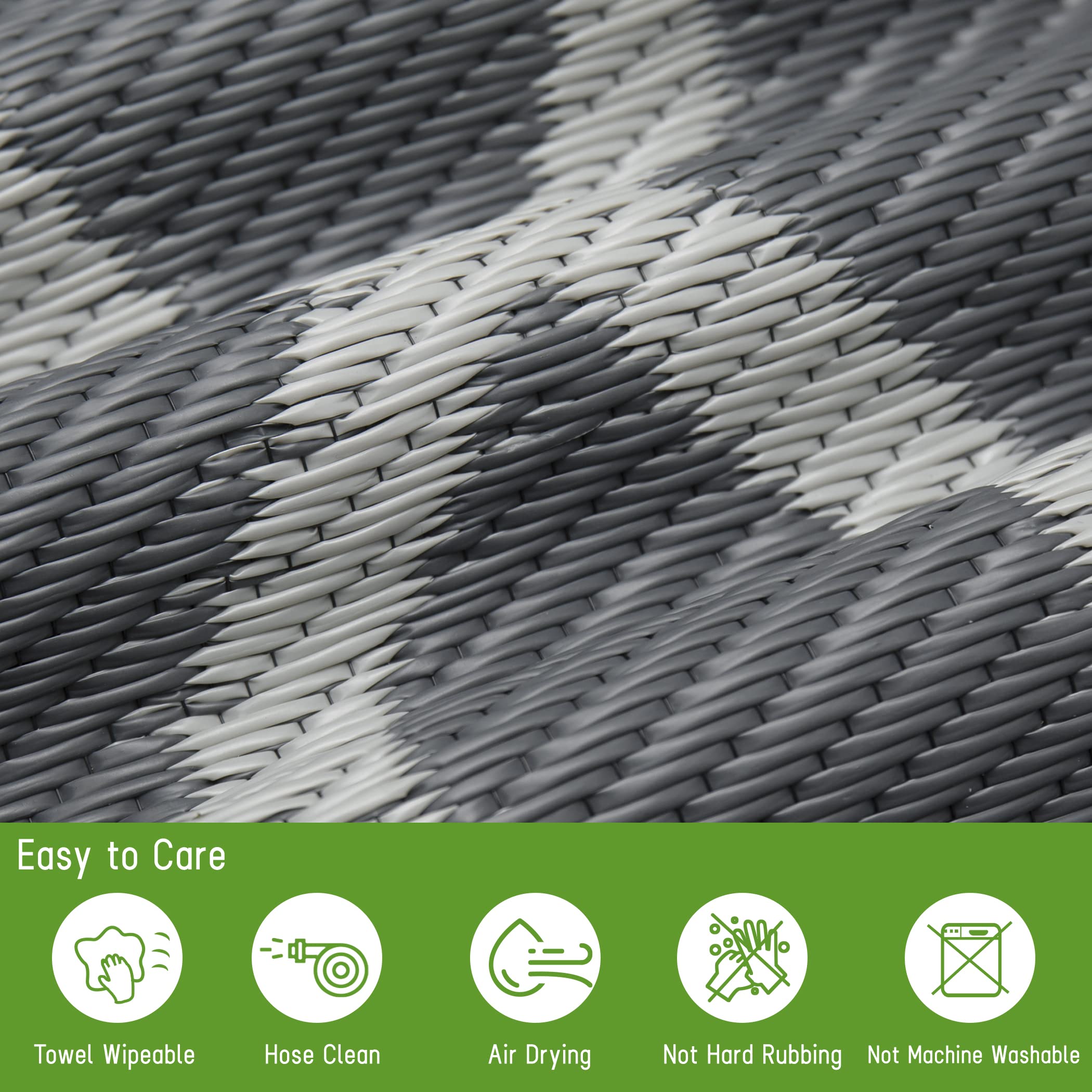 Easy-Going Reversible Outdoor Rugs 6x9ft Waterproof Plastic Straw Rug Stain & UV Resistant Floor Mat for Patio Porch RV Backyard Pool Deck Picnic Beach Trailer Camping (Moroccan Grey & Light Grey)