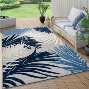 Rugshop Lucca Contemporary Floral Indoor/Outdoor Area Rug 6' 6" x 9' Navy