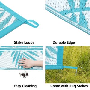 Ileading Outdoor Rug Carpet for Patio 4' x6' Waterproof Reversible Plastic Straw Rug Portable Outside Area Rug Camping Mat for Patio, Clearance, Balcony, Picnic, Pool, Beach, RV, Deck, Leaf Teal