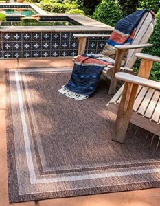 unique loom outdoor border collection area rug - soft border (9' x 12' rectangle, brown/ ivory)