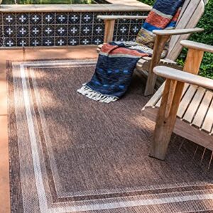 Unique Loom Outdoor Border Collection Area Rug - Soft Border (9' x 12' Rectangle, Brown/ Ivory)