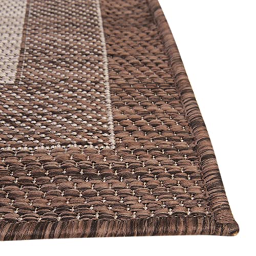 Unique Loom Outdoor Border Collection Area Rug - Soft Border (9' x 12' Rectangle, Brown/ Ivory)