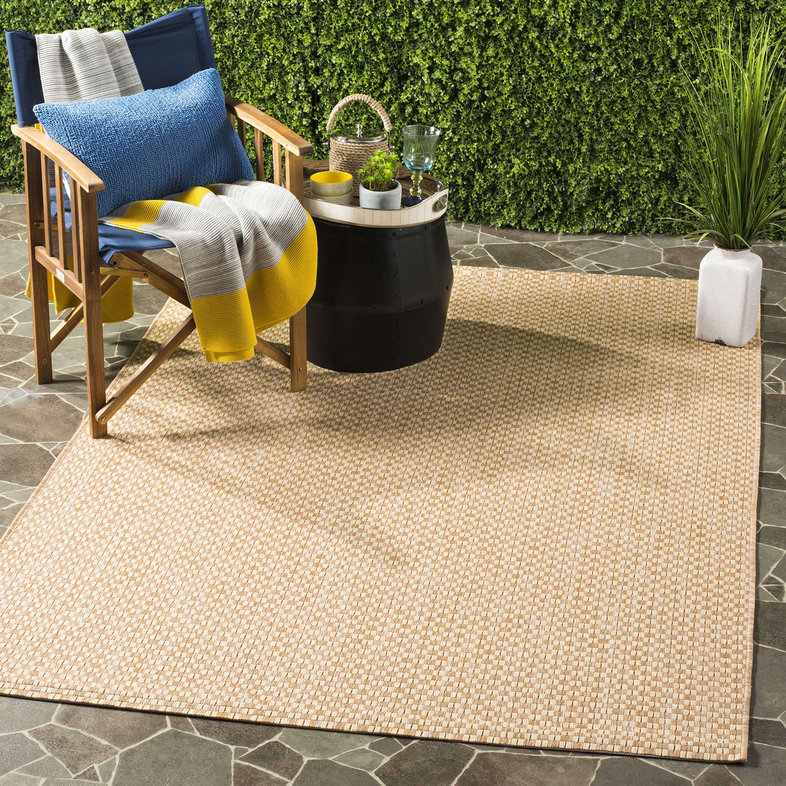 SAFAVIEH Courtyard Collection Accent Rug - 4' x 5'7", Natural & Cream, Non-Shedding & Easy Care, Indoor/Outdoor & Washable-Ideal for Patio, Backyard, Mudroom (CY8653-03021)