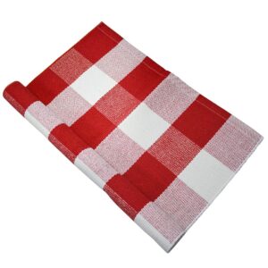 USTIDE Cotton Buffalo Plaid Rug Red&White Check Rugs 23.6"X51" Hand-Woven Indoor or Outdoor Rugs for Layered Door Mats Washable Carpet for Front Porch/Kitchen/Farmhouse/Entryway