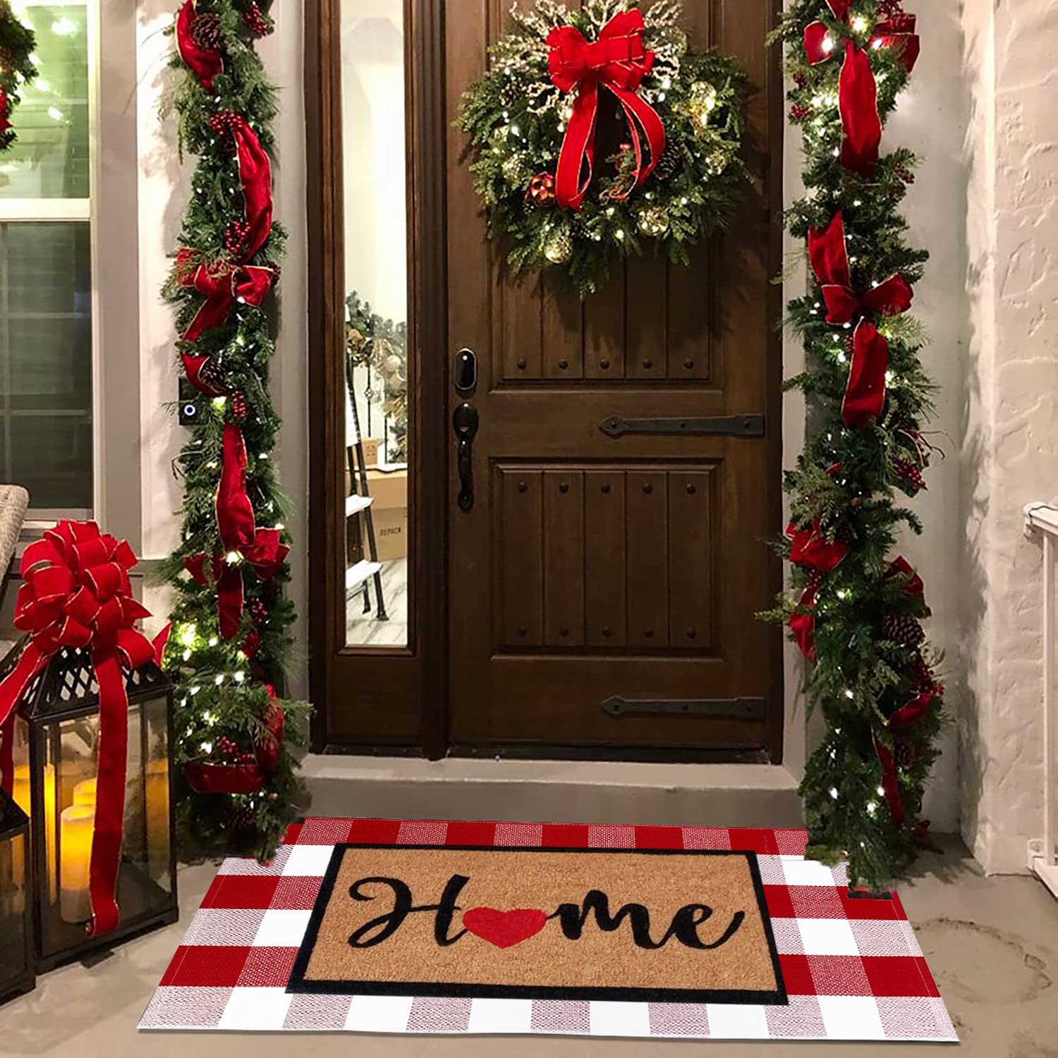 USTIDE Cotton Buffalo Plaid Rug Red&White Check Rugs 23.6"X51" Hand-Woven Indoor or Outdoor Rugs for Layered Door Mats Washable Carpet for Front Porch/Kitchen/Farmhouse/Entryway