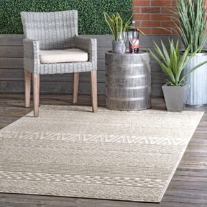 nuLOOM Kamryn Textured Tribal Indoor/Outdoor Area Rug, 4' x 6', Beige, Rectangular, 0.3" Thick