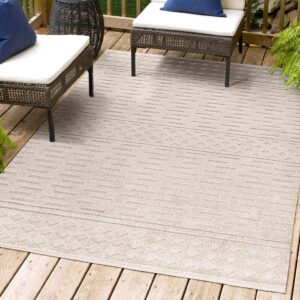 JONATHAN Y SBH100A-5 Xlendi High-Low Pile Moroccan Geometric Indoor Outdoor Area-Rug Bohemian Contemporary Easy-Cleaning High Traffic Bedroom Kitchen Backyard Patio Porch Non Shedding, 5 X 8, Beige