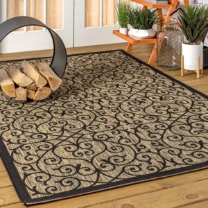 JONATHAN Y Madrid Vintage Filigree Textured Weave Indoor/Outdoor Black/Khaki 5 ft. x 8 ft. Area-Rug, Classic,Easy-Cleaning,HighTraffic,LivingRoom,Backyard, Non Shedding (SMB107A-5)