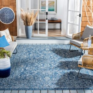 safavieh courtyard collection area rug - 8' x 10', navy & ivory, non-shedding & easy care, indoor/outdoor & washable-ideal for patio, backyard, mudroom (cy8680-36821)