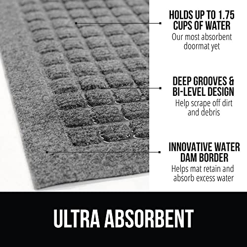 Gorilla Grip Ultra Absorbent Moisture Guard Doormat, Absorbs Up to 1.7 Cups of Water, Stain and Fade Resistant, Spiked Rubber Backing, All Weather Mats Capture Dirt, Indoor Outdoor, 29x17, Grey