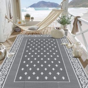 Bsmathom Reversible Outdoor Rugs Patio Rug 6'x9', Waterproof Plastic Straw Rug for Patios Clearance, RV Camping Rug Indoor Outdoor Area Rug for for Picnic, RV, Deck, Backyard, Balcony(Grey,6'x9')