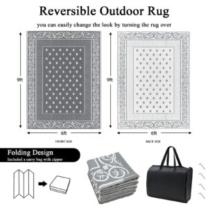 Bsmathom Reversible Outdoor Rugs Patio Rug 6'x9', Waterproof Plastic Straw Rug for Patios Clearance, RV Camping Rug Indoor Outdoor Area Rug for for Picnic, RV, Deck, Backyard, Balcony(Grey,6'x9')