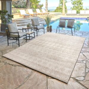 Gertmenian Indoor Outdoor Area Rug, Classic Flatweave, Moroccan Collection II, Stain & UV Resistant Carpet, Deck, Patio & Mudroom, 8x10 Large, Vintage Brown Tan Distressed Classic Tribal, 19503