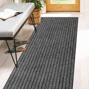 2' x 6' runner rugs with rubber backing, indoor outdoor utility carpet runner rugs, stripe gray, can be used as aisle for the rv and boat, laundry room and balcony