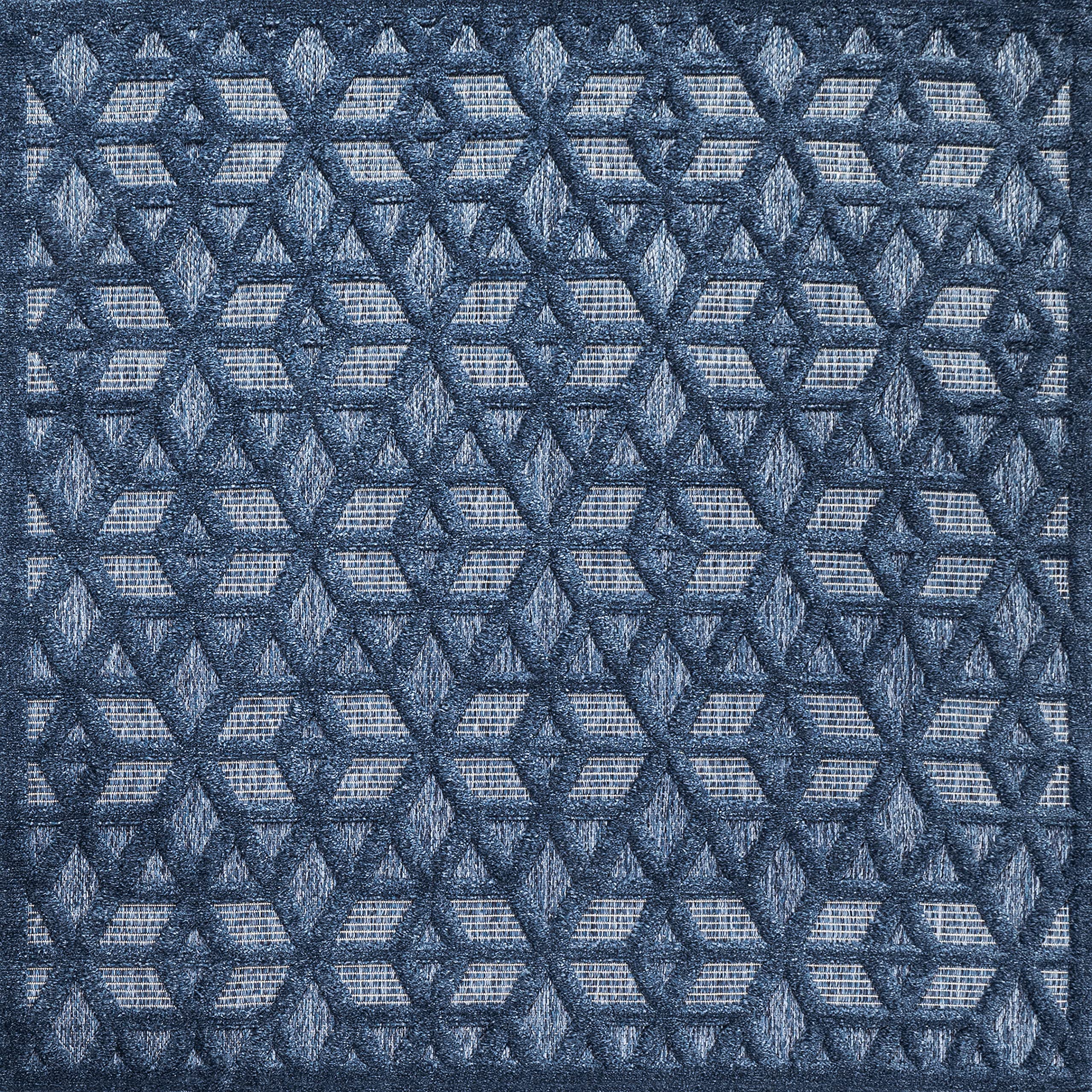 JONATHAN Y IBZ102B-5SQ Talaia Neutral Geometric Indoor Outdoor Area Rug Bohemian Geometric Easy Cleaning Bedroom Kitchen Backyard Patio Porch Non Shedding, 5' Square, Navy,JIBZ102