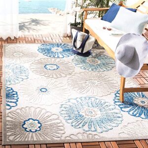 SAFAVIEH Cabana Collection Accent Rug - 4' x 6', Grey & Blue, Floral Design, Non-Shedding & Easy Care, Indoor/Outdoor & Washable-Ideal for Patio, Backyard, Mudroom (CBN801F)