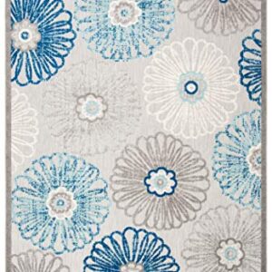 SAFAVIEH Cabana Collection Accent Rug - 4' x 6', Grey & Blue, Floral Design, Non-Shedding & Easy Care, Indoor/Outdoor & Washable-Ideal for Patio, Backyard, Mudroom (CBN801F)